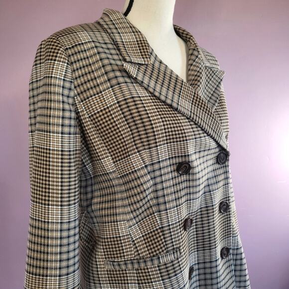 Halogen X Atlantic-Pacific Neutral Houndstooth Plaid Double Breasted Belted Coat - Picture 9 of 16